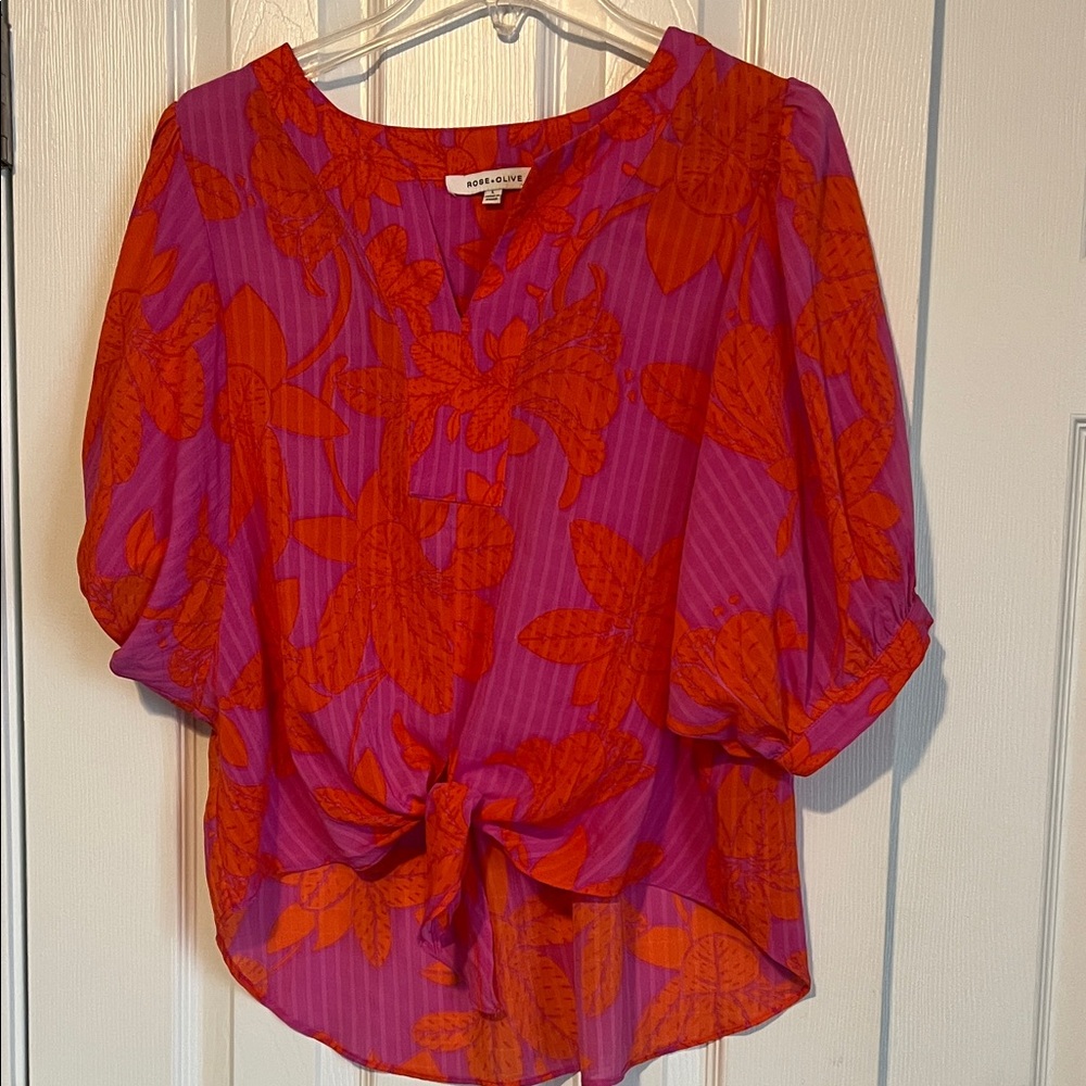 Rose & Olive Pink and Orange Floral Blouse